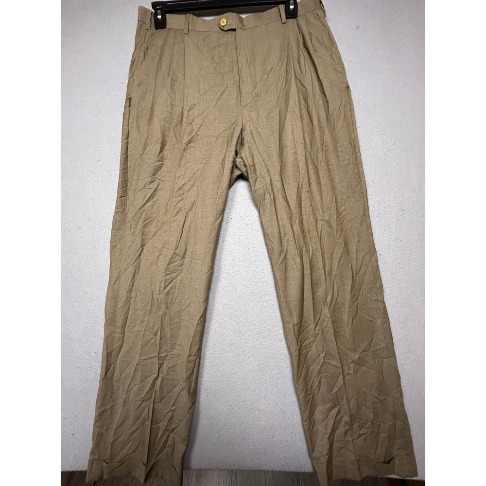 Zanella Dress Pants 100% Wool Tan Micro-Pattern W35 Mens